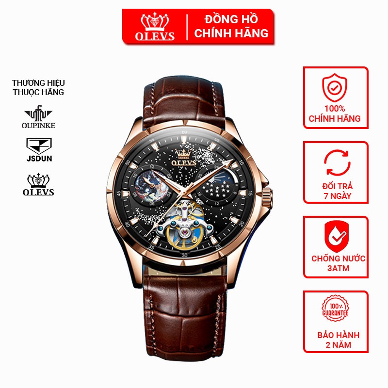 Đồng hồ Olevs automatic nam lộ máy cơ,Đồng hồ đeo tay quà tặng cho bố và bạn trai,Đồng hồ thể thao cao cấp chống nước