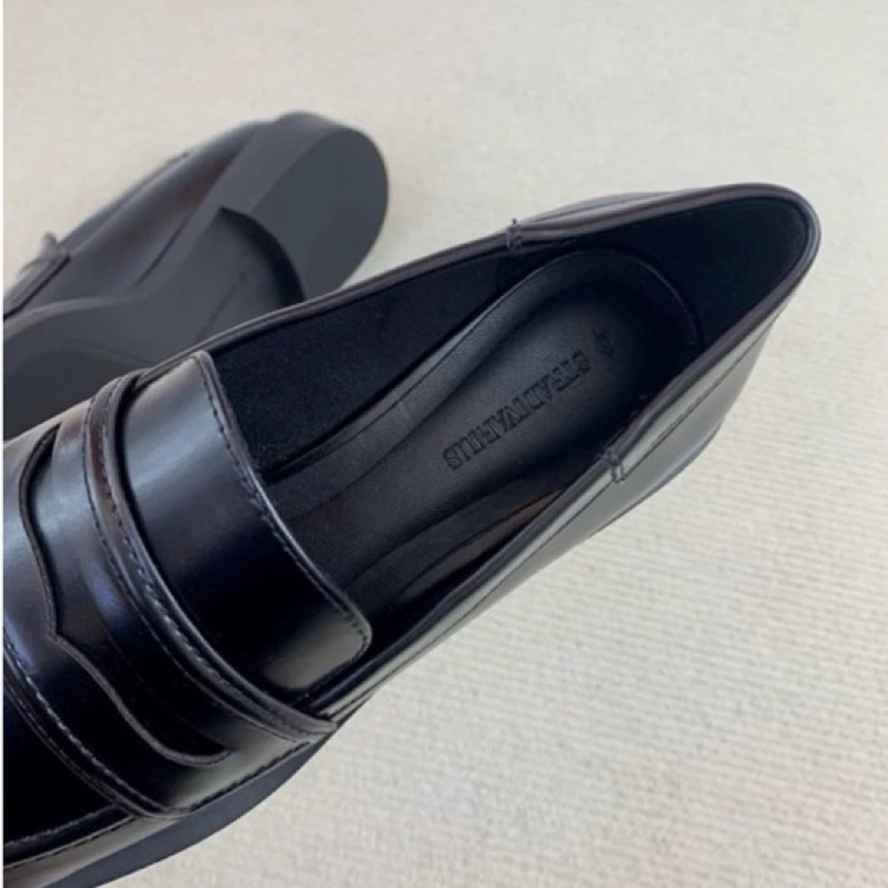 ORDER- Stra Giày moca đính tag gót vuông da mềm 6cm - xuất Âu