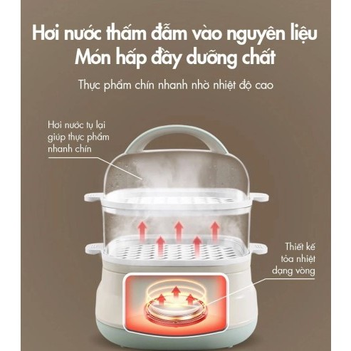 Nồi Hấp Thức Ăn 2 Tầng Đa Năng Bear DZG-C60Q8 Dung Tích 6L | Hàng Chính Hãng | Bảo Hành 18T | Mimax Store