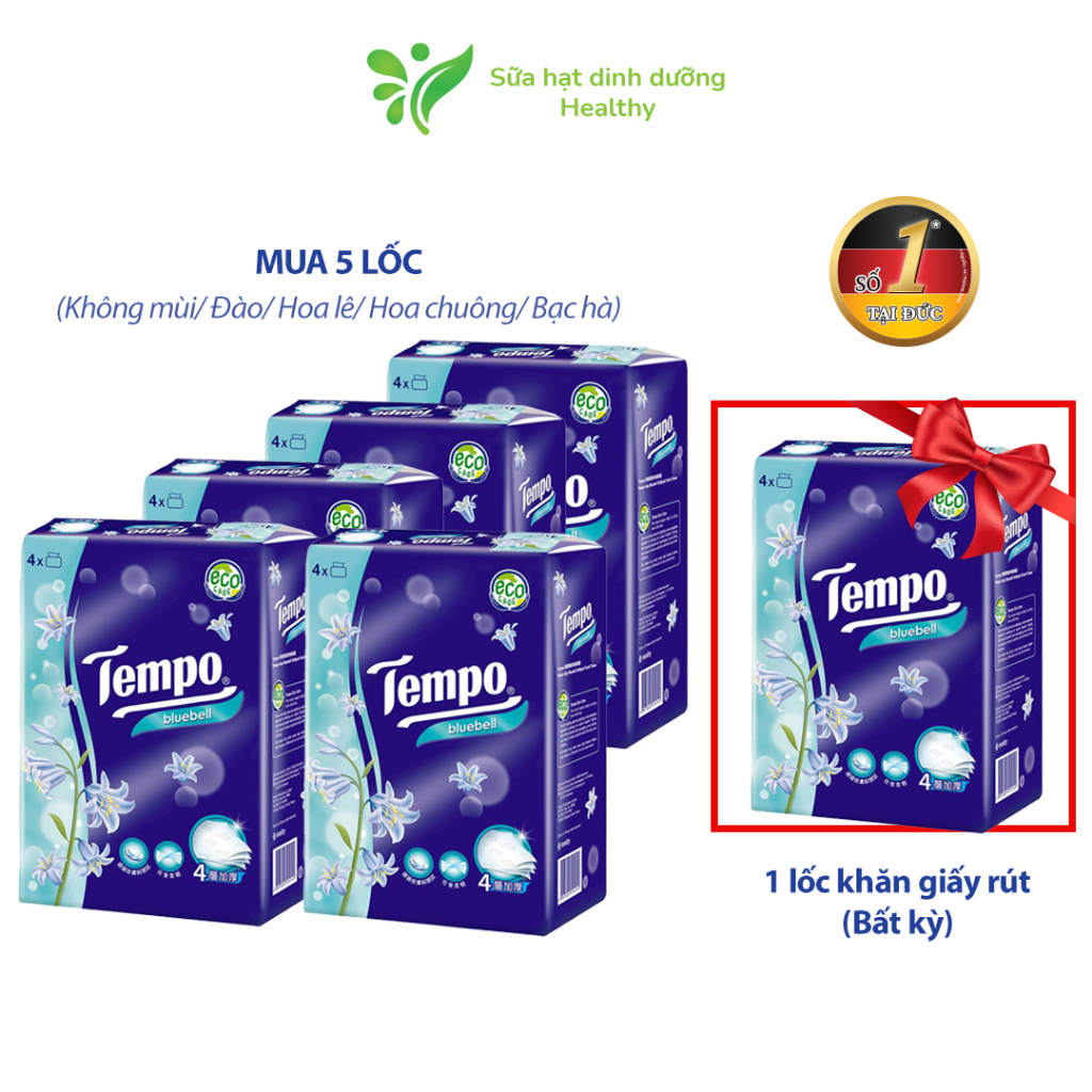 [MUA 5 LỐC TẶNG 1 LỐC HƯƠNG ĐÀO] Khăn Giấy Rút Cao Cấp Tempo - 4 Lớp Bền Dai - Thương Hiệu Đức (Lốc 4 Gói)