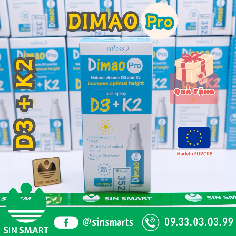 Dimao Pro D3K2 - Tăng chiều cao vượt trội cho trẻ từ 0-12 tuổi lọ 25ml K2 D3 Dimao
