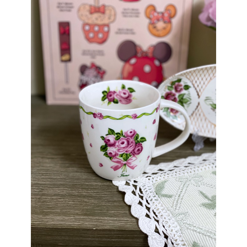 Set gốm hoa hồng siêu đẹp gồm ly Nhật và dĩa vẽ tay Nga