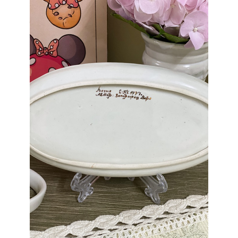 Set gốm hoa hồng siêu đẹp gồm ly Nhật và dĩa vẽ tay Nga