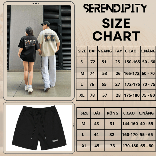 Áo Thun SERENDIPITY -  - In Chữ Dập Nổi - Xám/Đen/Kem/Nâu/Rêu
