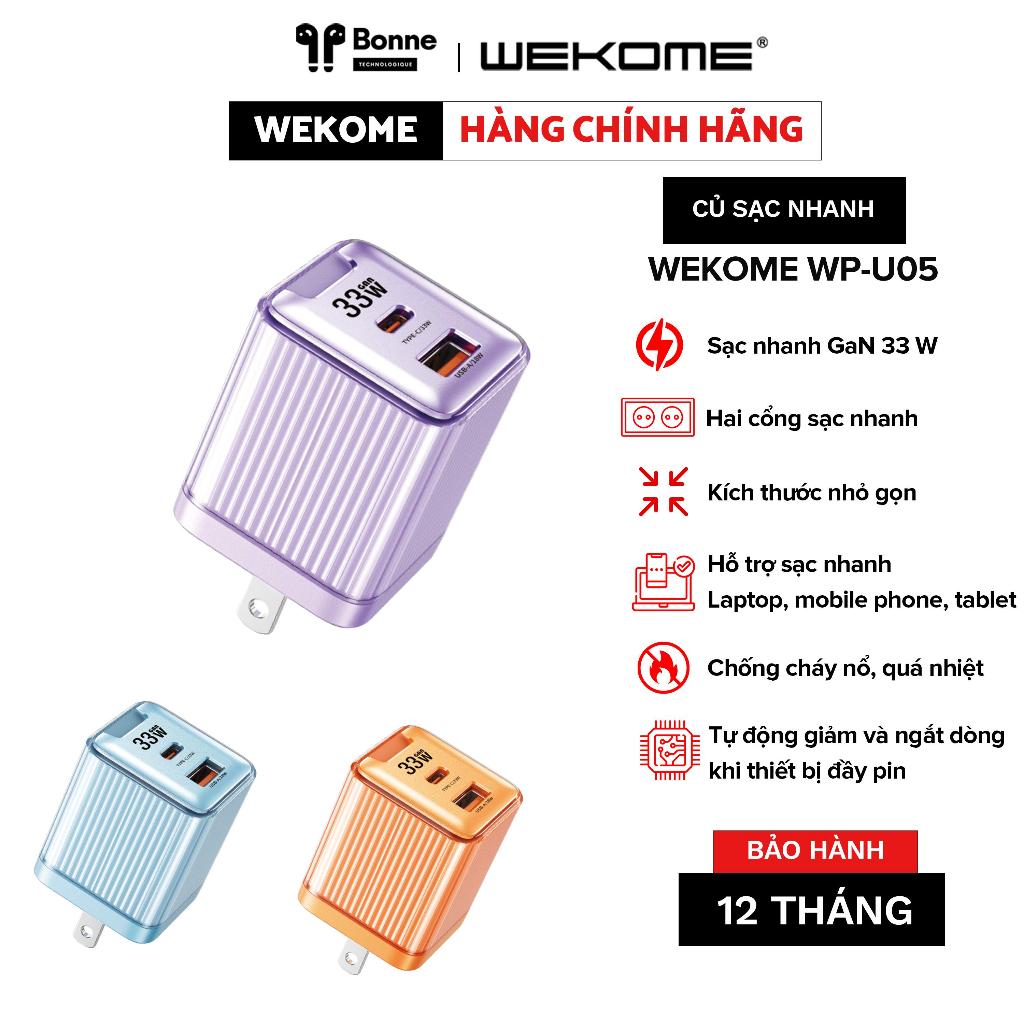 Củ sạc nhanh 33W WEKOME WP-U05, cốc sạc nhanh điện thoại by BONNE TECH, củ sạc nhanh 33 W, cốc sạc chính hãng WEKOME