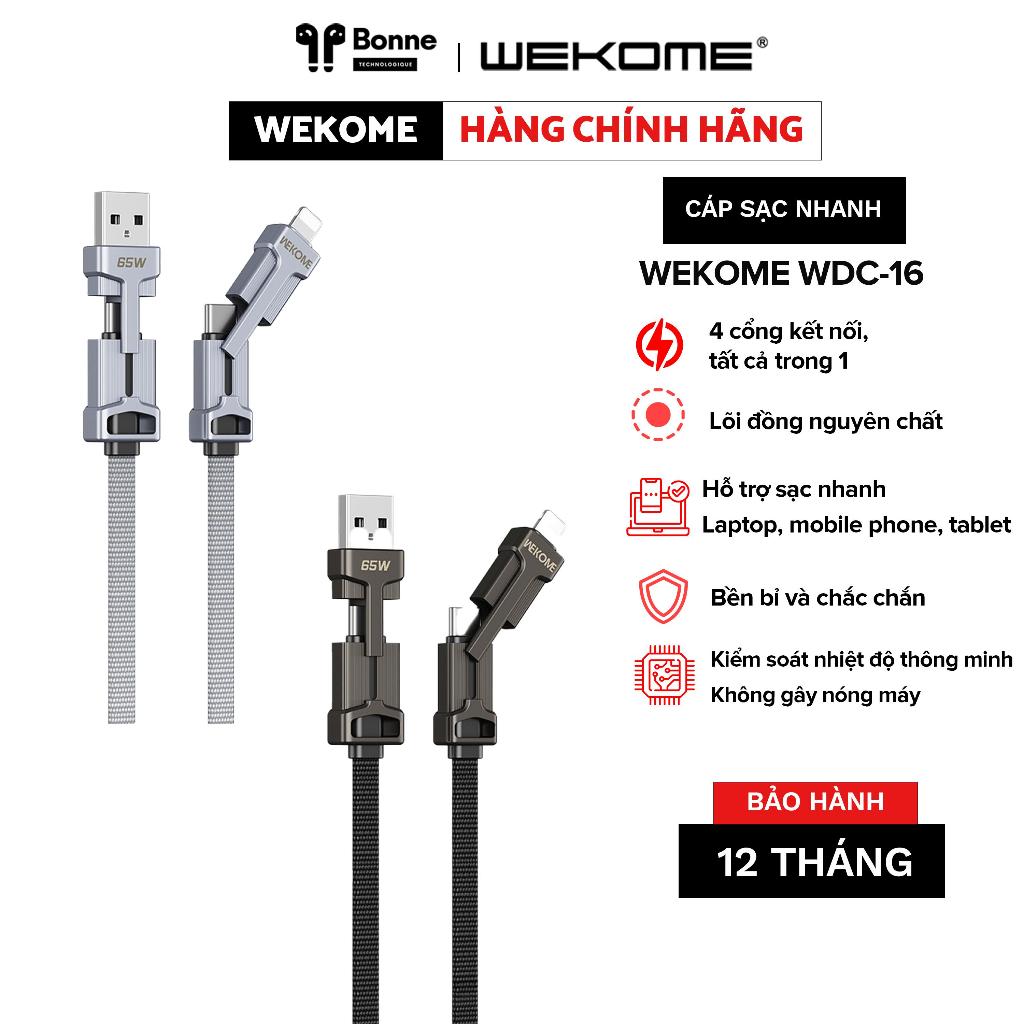 Cáp sạc nhanh WEKOME WDC-16, cáp sạc nhanh điện thoại 4 in 1 by BONNE TECH, sạc chống gẫy WEKOME chính hãng bảo hành