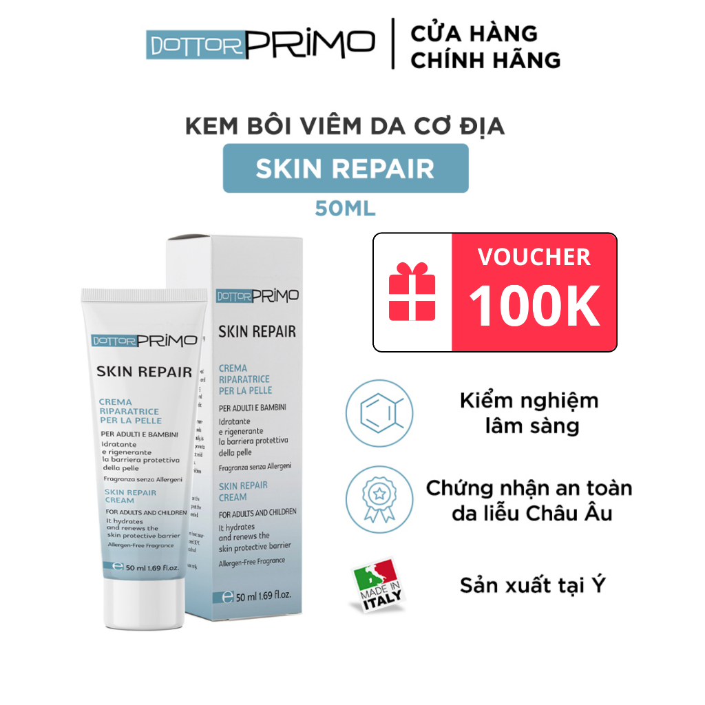 Kem bôi viêm da cơ địa DottorPrimo Skin Repair 50ml cấp ẩm, dưỡng da cải thiện tình trạng viêm da cơ địa