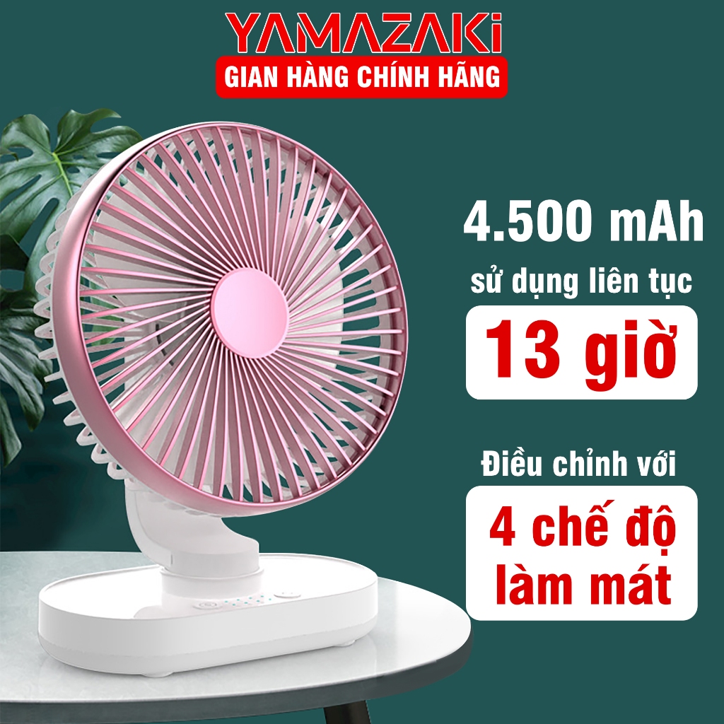 Quạt mini để bàn YAMAZAKI, quạt sạc tích điện nhỏ gọn dung lượng pin cao 4.500 mAh, 3 chế độ làm mát - Nhiều màu