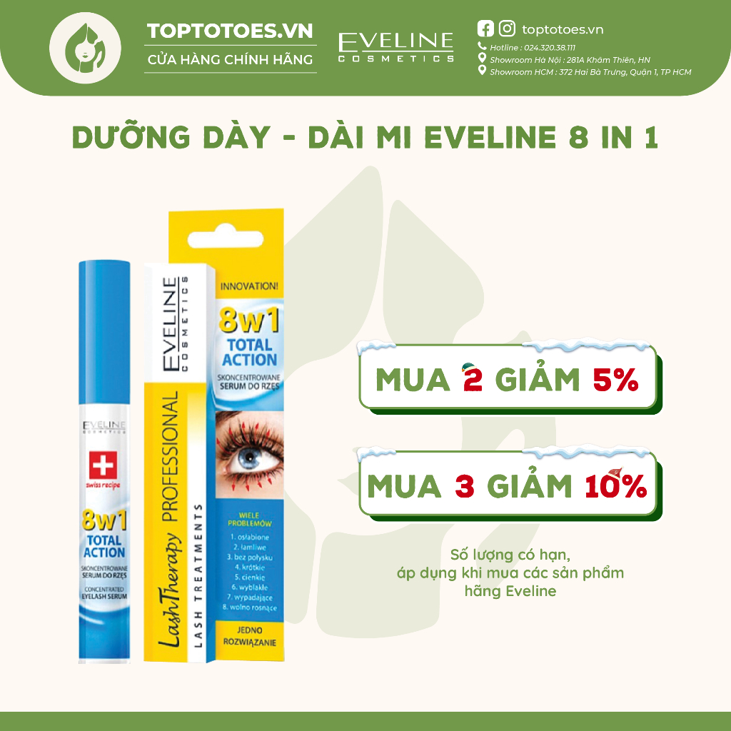 Dưỡng mi Eveline 8 In 1 Total Action Lash Therapy làm dày và dài mi