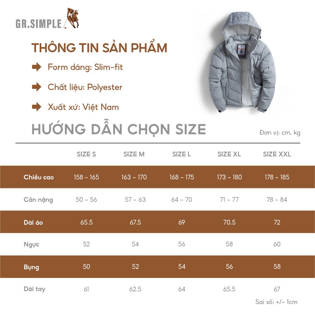 Áo Khoác Phao Nam, Khoác Parka Nam GRSIMPLE Chần Bông Chống Nước Cao Cấp, Siêu Nhẹ, Siêu Ấm,Phom Ôm Vừa Trẻ Trung CF2001