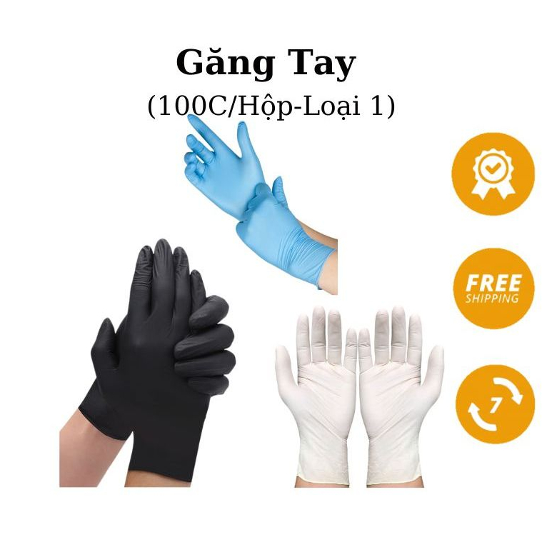 1 đôi găng tay đen, trắng xanh không bột chính hãng