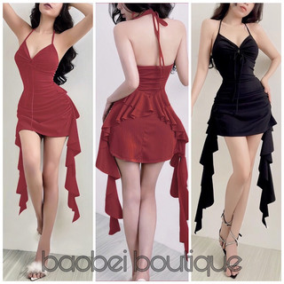 Đầm yếm bèo tua rua qc gân - Baobei boutique