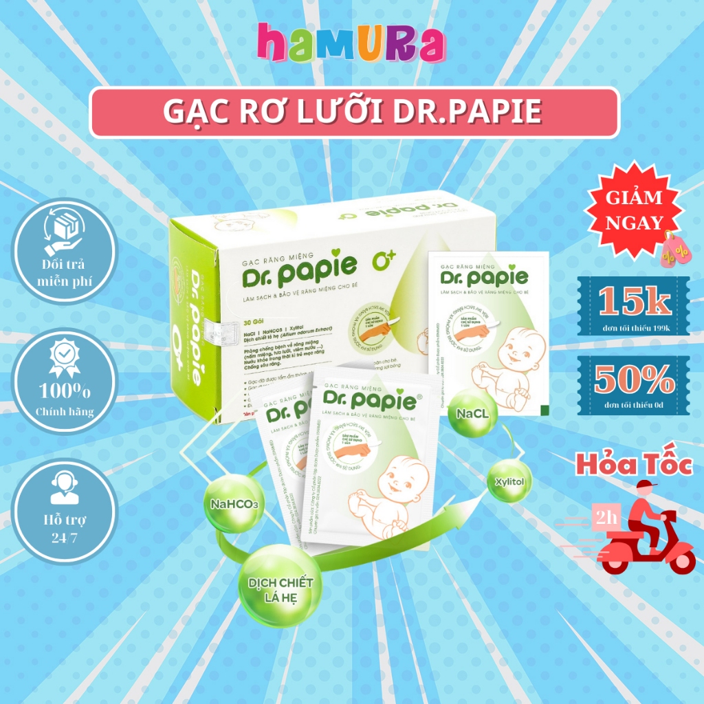 Gạc rơ lưỡi Dr Papie, gạc lưỡi cho trẻ sơ sinh, cạo lưỡi chăm sóc răng miệng an toàn cho bé