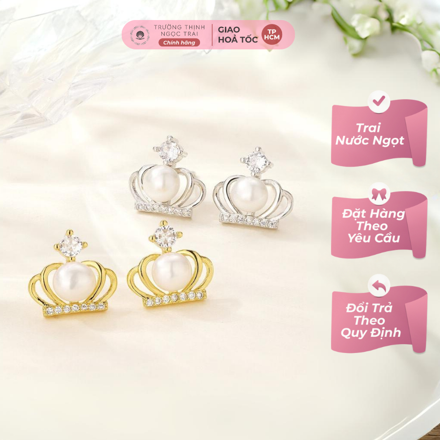 Bông Tai Ngọc Trai Nụ 6ly Hình Vương Miện Siêu Xinh Xắn - Ngọc Trai Trường Thịnh