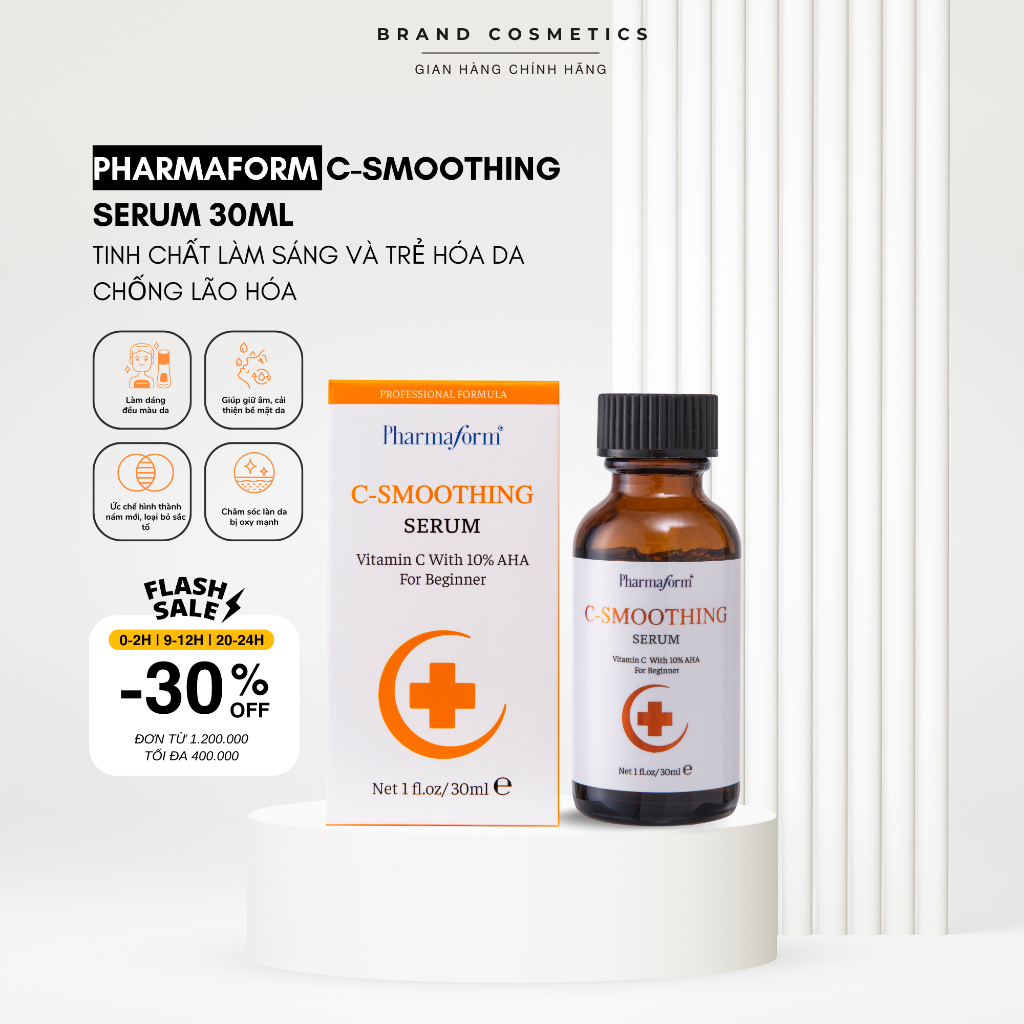 Tinh chất làm sáng và trẻ hóa da, chống lão hóa PHARMAFORM C-Smoothing Serum 30ml