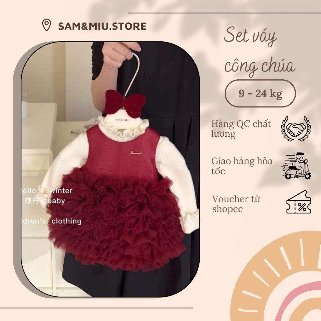 Váy thu đông cho bé, set yếm cho bé gái diện Noel Tết hàng Quảng châu