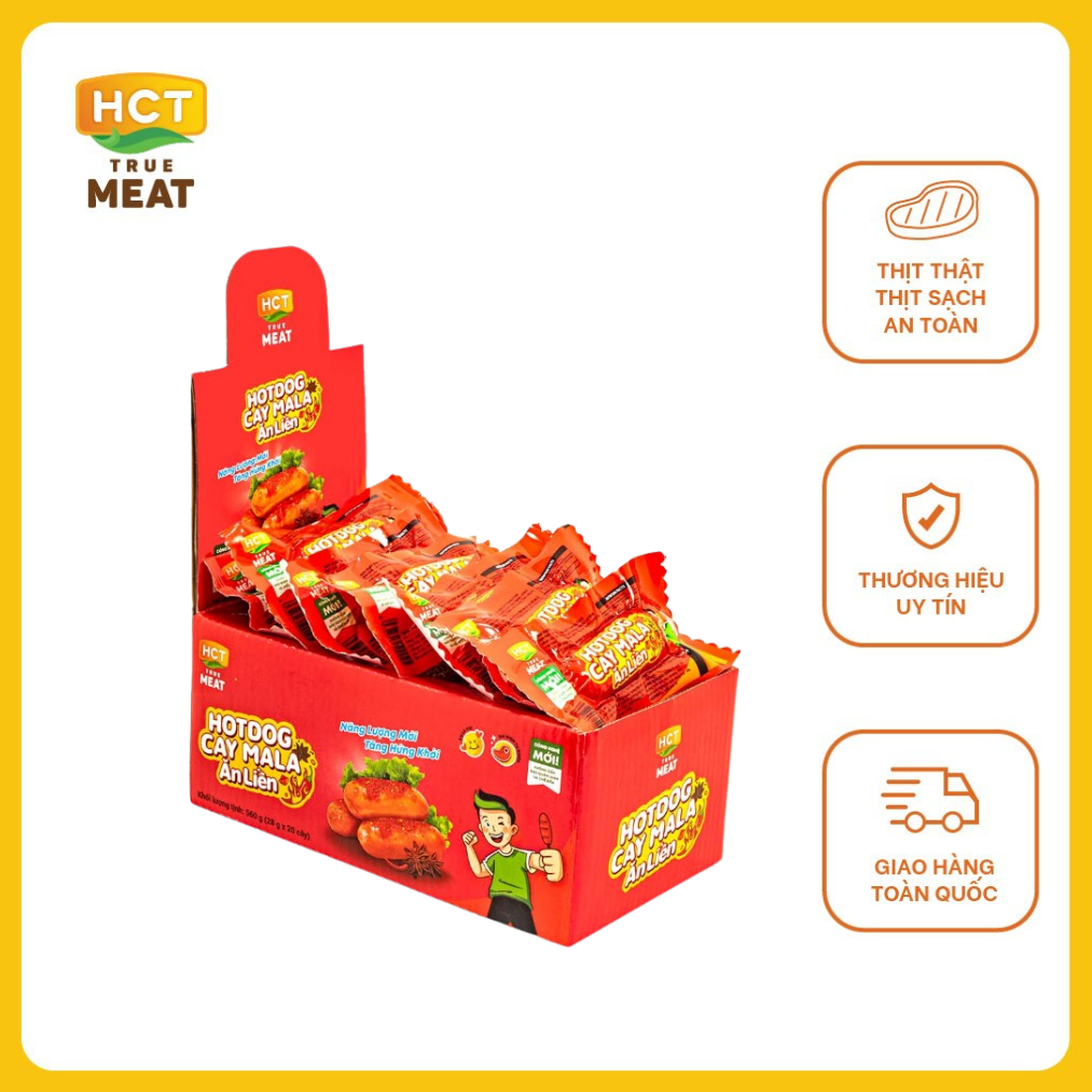 Hộp 20 cây mix ngẫu nhiên: Hotdog ăn liền vị Bắp, vị Xông khói, vị Cay Mala, vị Sụn Gà, vị Bò Gác Bếp