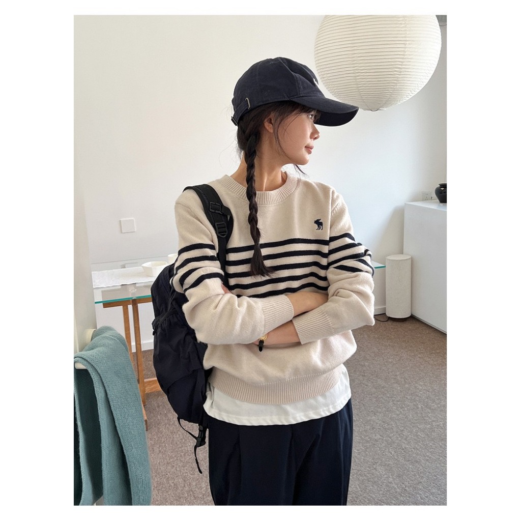 Áo len dài tay XONXEN SHOP QUY NHƠN  kẻ ngang thêu ngựa ,form rộng co dãn thoải  mái mã 7102