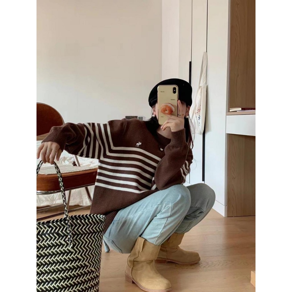 Áo len dài tay XONXEN SHOP QUY NHƠN  kẻ ngang thêu ngựa ,form rộng co dãn thoải  mái mã 7102