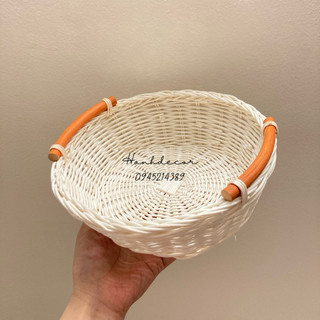 Giỏ mây tròn, giỏ pinic, khay mây trắng đựng đồ decor trang trí