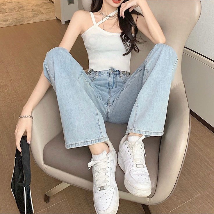 Quần Jean Bò Ống Suông Rộng Xuông Nữ HANA, Jeans Cạp Lưng Cao 5 màu Hot Trend