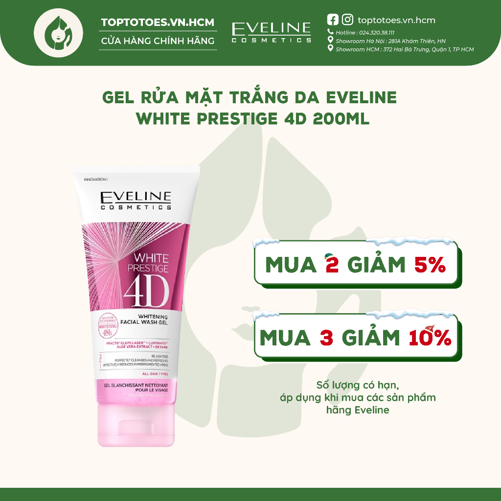 Gel rửa mặt trắng da Eveline White Prestige 4D 200ML