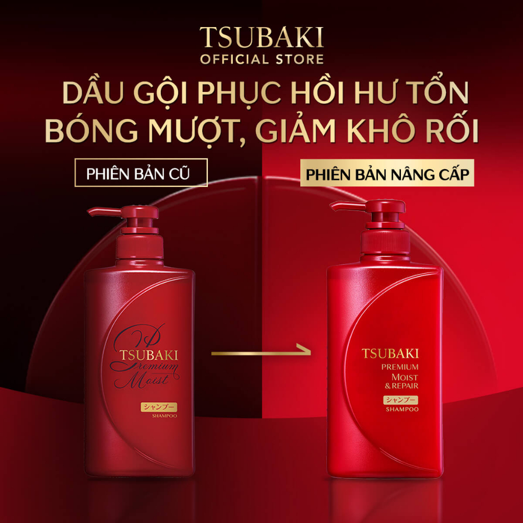 [Chỉ còn 139k] Combo Dầu gội Dưỡng tóc bóng mượt Premium Moist Tsubaki (490ml/chai) và kem xả moist 180g