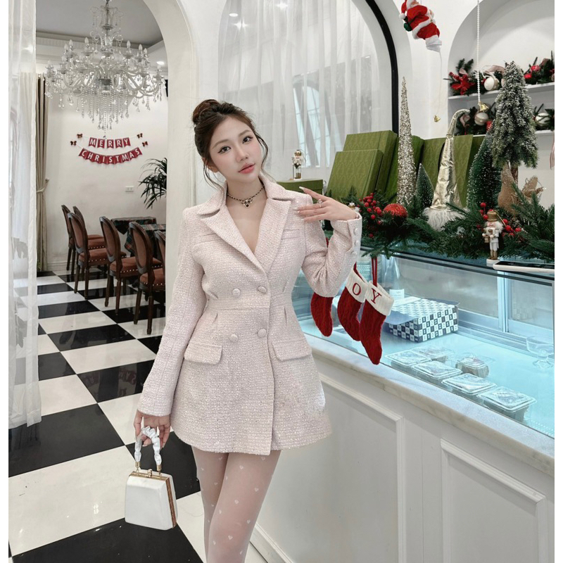 [ 𝐀𝐧𝐧𝐚 𝐝𝐫𝐞𝐬𝐬 ] ĐẦM DẠ TWEED HỒNG HỞ LƯNG SIÊU HOTHIT