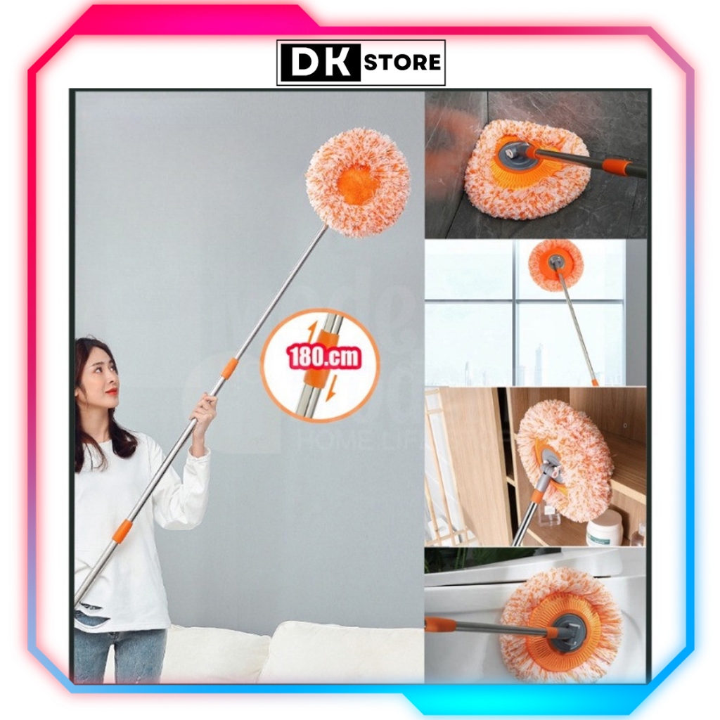 Chổi Lau Trần Nhà, Cây Quét Trần Nhà, Lau Sàn Bông Lau Hoa Hướng Dương Đa Năng Cán Inox Dài 180cm DKSTORE