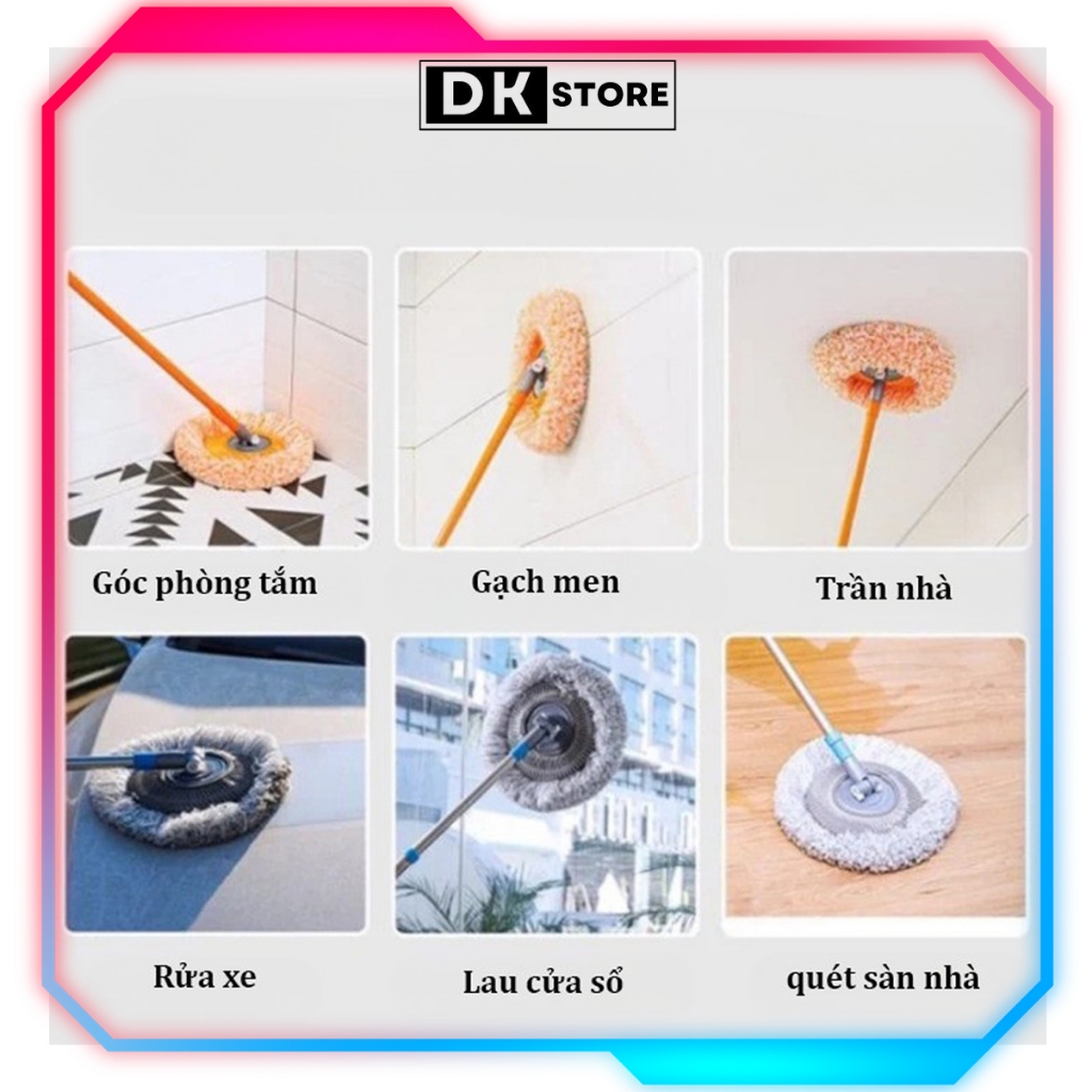 Chổi Lau Trần Nhà, Cây Quét Trần Nhà, Lau Sàn Bông Lau Hoa Hướng Dương Đa Năng Cán Inox Dài 180cm DKSTORE