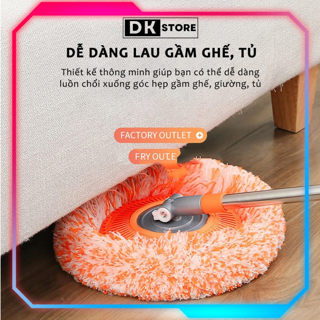 Chổi Lau Trần Nhà, Cây Quét Trần Nhà, Lau Sàn Bông Lau Hoa Hướng Dương Đa Năng Cán Inox Dài 180cm DKSTORE