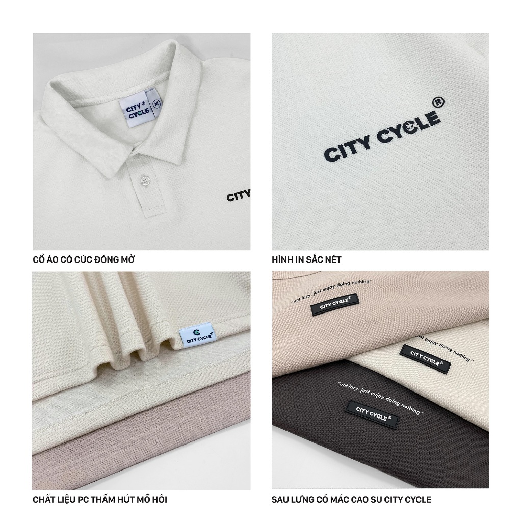 Áo Polo Local Brand Ngắn Tay Lazy City Cycle cotton form rộng nam nữ oversize unisex