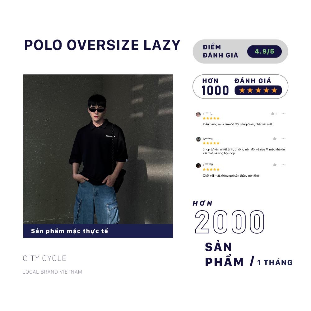 Áo Polo Local Brand Ngắn Tay Lazy City Cycle cotton form rộng nam nữ oversize unisex