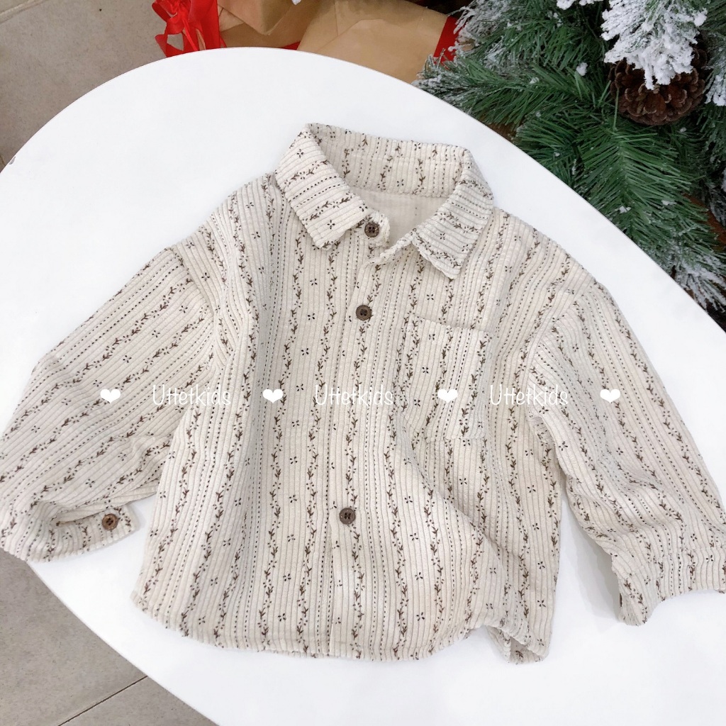 ÁO SƠ MI NHUNG HOẠ TIẾT PHONG CÁCH HÀN QUỐC RẤT ĐẸP CHO BÉ GÁI VÀ BÉ TRAI