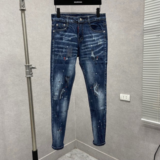 Quần jean nam Dsq2 xanh bạc loang rách cào xước vảy sơn cao cấp QJ402P
