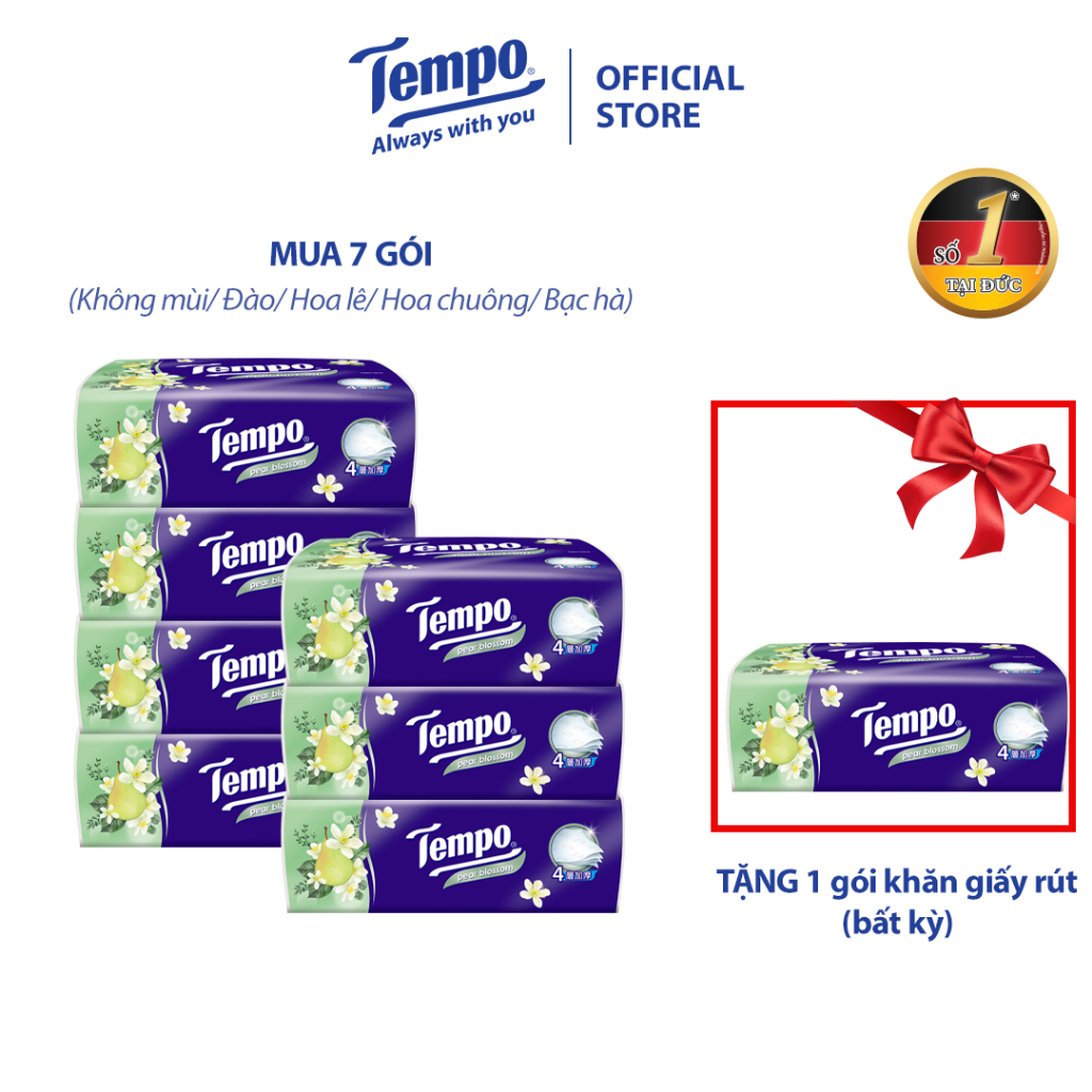 Khăn giấy rút cao cấp Tempo - 4 lớp bền dai, an toàn cho da - Thương hiệu Đức (8 gói)