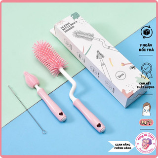 Cọ bình sữa, cọ núm ti silicon 3 chi tiết hàng đẹp