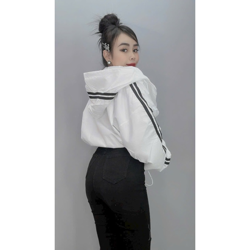 Áo khoác dù lửng croptop có nón phối viền rút dây unisex ulzzang nam nữ