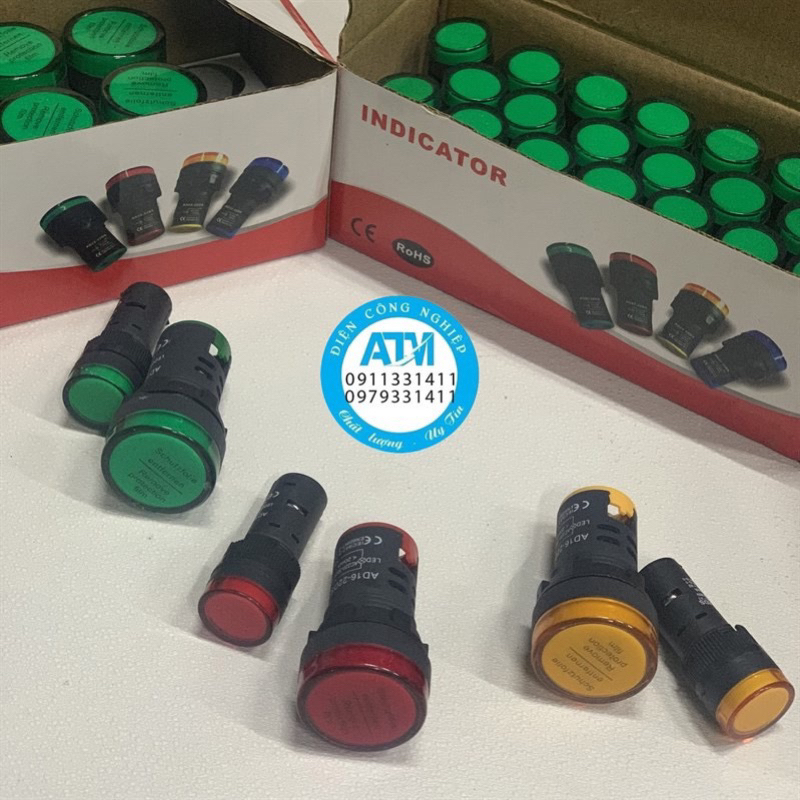 Đèn báo pha APT phi 22 12V~380V Xanh Đỏ Vàng 12VDC - 24VDC - 220VAC - 380VAC