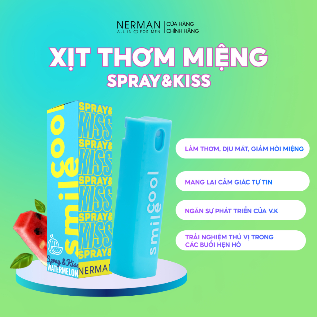 Xịt thơm miệng Spray & Kiss Nerman vị kẹo hoa quả bạc hà the mát cho nam nữ chai 10ml(NEW)