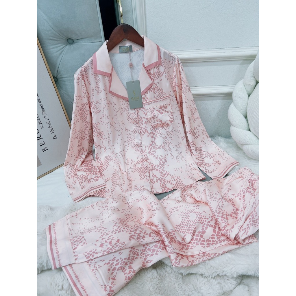 Set lụa Sam Luxury cao cấp, họa tiết hình độc đáo siêu xinh, kiểu dài tay quần dào, chất mềm mịn thoáng mát