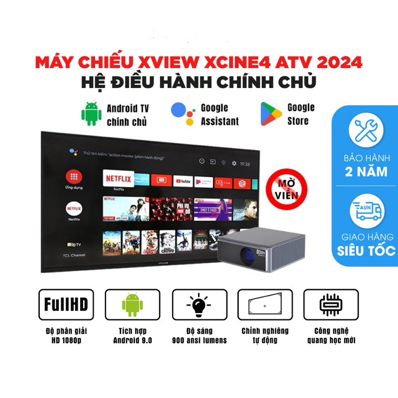 Máy chiếu thông minh Aun Xview Xcine4 pro/tự động lấy nét/tự động góc nghiêng/900 Ansi/giảm mờ viền hình ảnh sắc nét