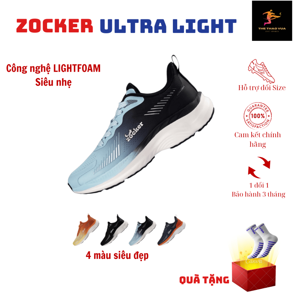 Giày Chạy Bộ Zocker Ultra Light chính hãng, Giày Thể Thao Nam Siêu Nhẹ, Siêu Bền, Siêu Nảy, Tặng Kèm Tất