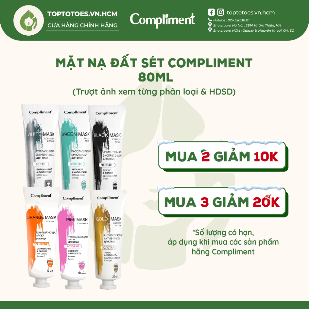 Mặt nạ đất sét Compliment detox da, làm sáng, kiềm dầu, se khít lỗ chân lông 80ml