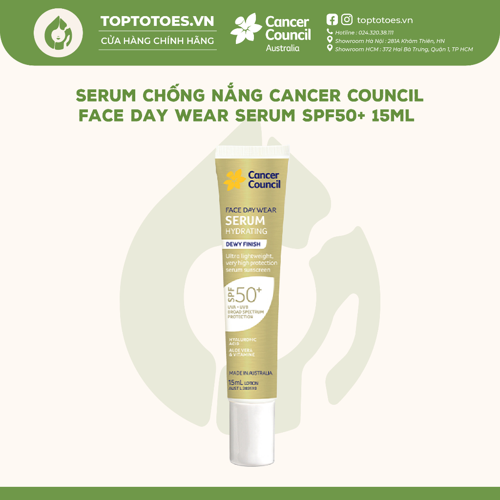 Serum chống nắng dưỡng ẩm hàng ngày Cancer Council Face Day Wear SPF50+/PA++++ 15ml