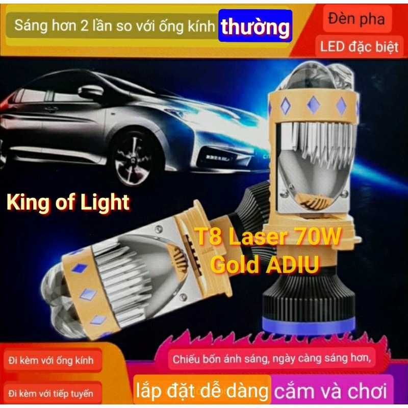 Bóng đèn pha bi cầu Led T8 Gold mắt ếch 70W, P6 plus 65W, T2 Pro chân H4 quạt không dây sáng trắng giá 1 chiếc