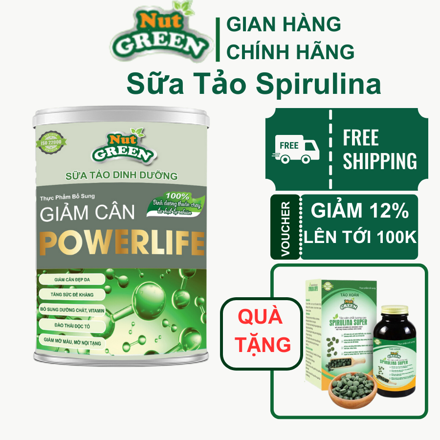 Tảo xoắn Dinh Dưỡng Giảm cân Nutgreen, Sữa Tảo xoắn Spirulina giúp cân bằng dưỡng chất cho cơ thể đào thải độc tố