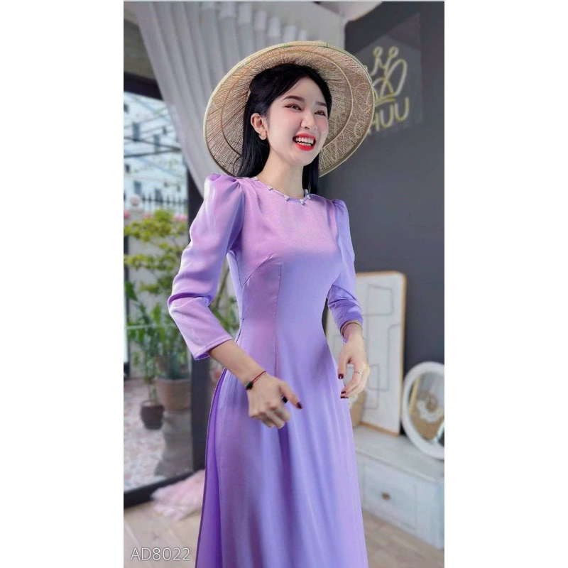 Áo dài tím tay phồng