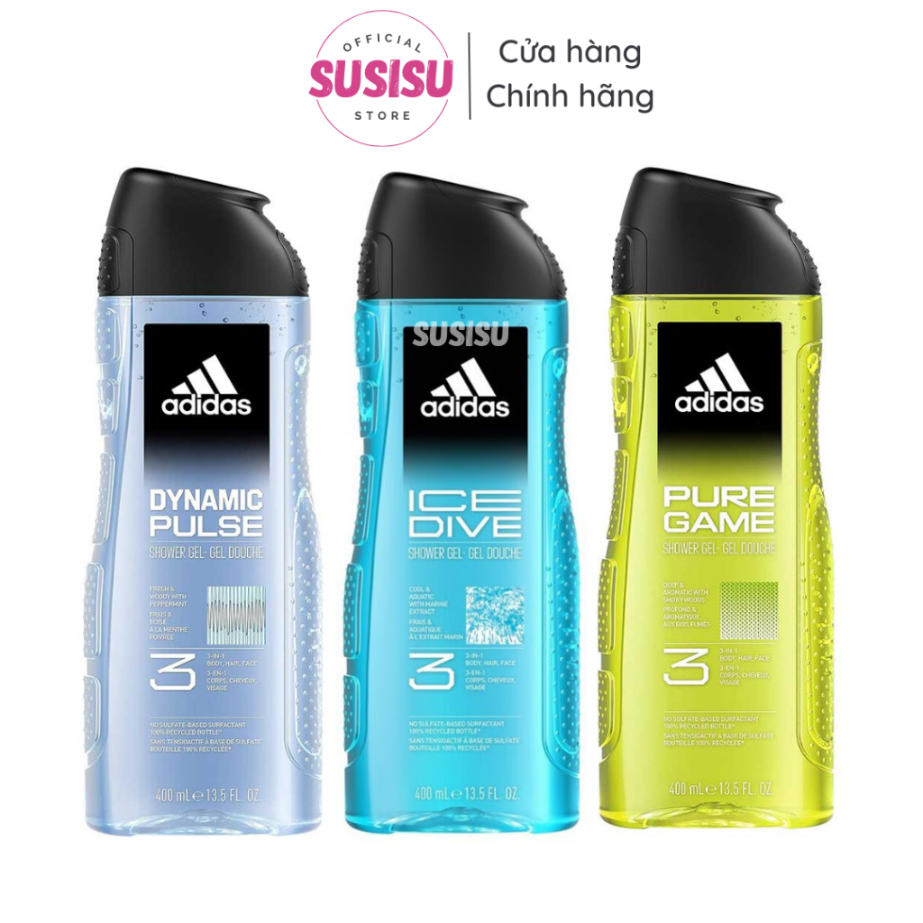 Gel Tắm gội nam ADIDAS sữa tắm hương nước hoa 3in1 Pure Game/Dynamic/Ice Dive 250ml |400ml