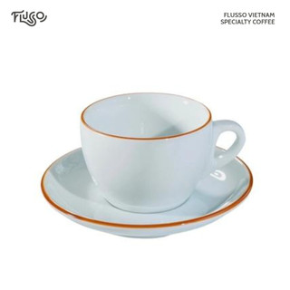 Bộ đĩa và Cốc sứ Ancap Cappuccino vẽ tay viền - 190ml